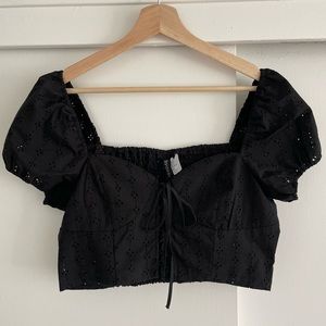 H&M Crop Top Eyelet Corset with Puff Sleeves NWOT